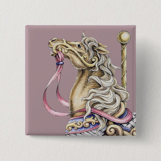 Spring Carousel Horse Square Button (Front)