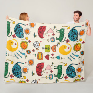 Spring Cat Beige Fleece Blanket