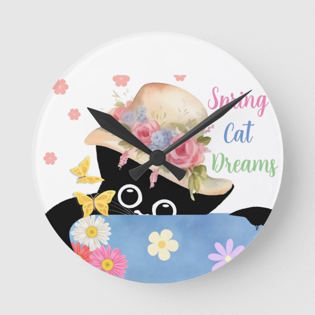 Spring Cat Dreams  Round Clock (Front)