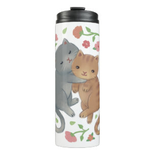 Spring Cats & Flowers Illustration Thermal Tumbler