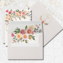 Spring Champagne Blush Floral Wedding Envelope