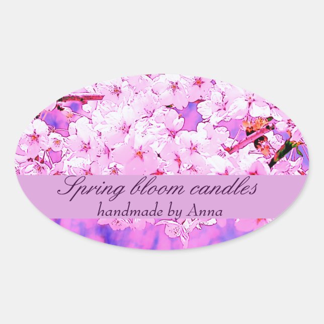 Spring cherry blooms in tender pink tones oval sticker (Front)