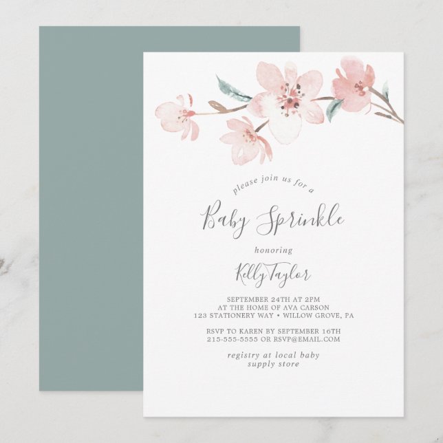 Spring Cherry Blossom Baby Sprinkle Invitation (Front/Back)