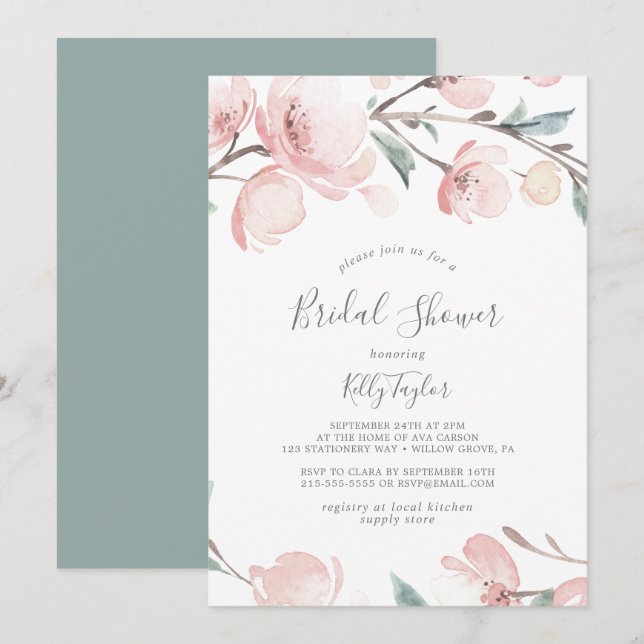 Spring Cherry Blossom Bridal Shower Invitation (Front/Back)