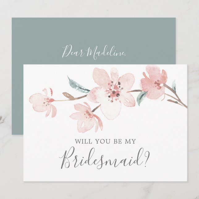 Spring Cherry Blossom Bridesmaid Proposal Card (Front/Back)