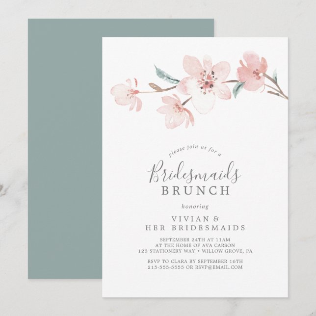 Spring Cherry Blossom Bridesmaids Brunch Invitation (Front/Back)