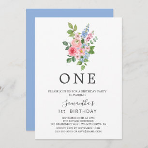 Spring Cherry Blossom First Birthday Party  Invitation