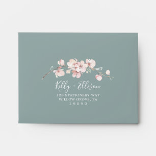 Spring Cherry Blossom   Green Self-Addressed RSVP Envelope