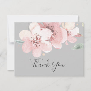 Spring Cherry Blossom   Grey Thank You Card