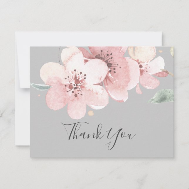 Spring Cherry Blossom | Grey Thank You Card (Front)