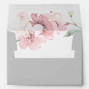 Spring Cherry Blossom   Grey Wedding Invitation Envelope