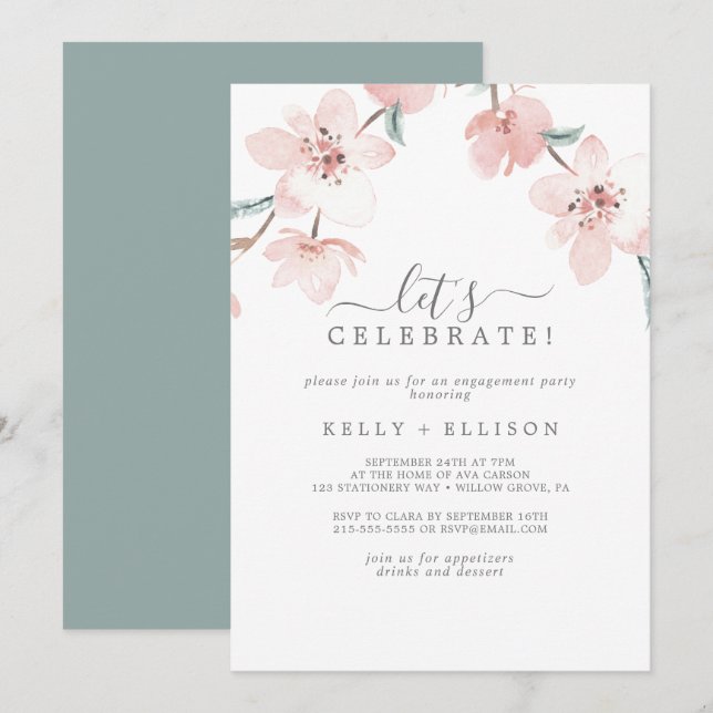 Spring Cherry Blossom Let's Celebrate Invitation (Front/Back)