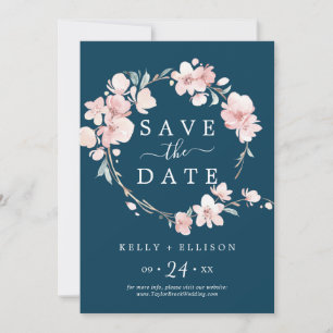 Spring Cherry Blossom Navy Save the Date Card