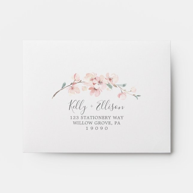 Spring Cherry Blossom Self-Addressed RSVP Envelope (Front)
