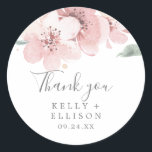 Spring Cherry Blossom Thank You Favour Sticker<br><div class="desc">These spring cherry blossom thank you favour stickers are perfect for a modern wedding reception. The oriental floral design features a whimsical blush pink watercolor cherry blossom tree branch and green leaves with an elegant Japanese style. Personalise the sticker labels with your names, the event (if applicable), and the date....</div>
