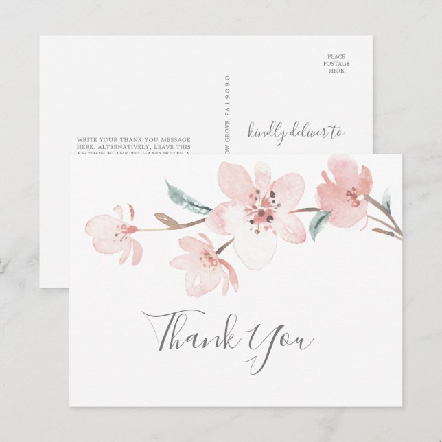 Spring Cherry Blossom Thank You Postcard (Front/Back)