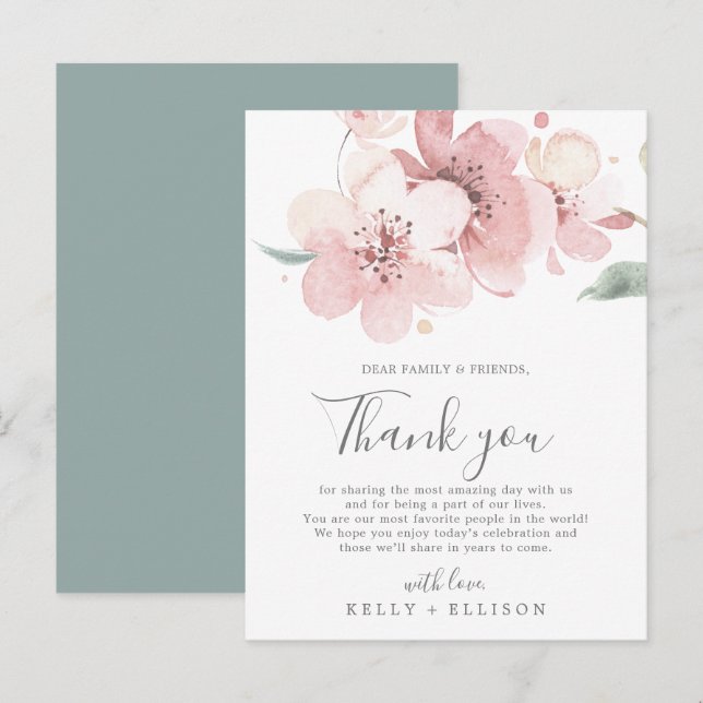 Spring Cherry Blossom Thank You Reception Card (Front/Back)