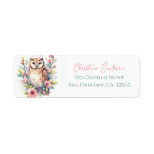 Spring Cherry Blossom Watercolor Owl 