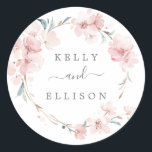 Spring Cherry Blossom Wedding Envelope Seals<br><div class="desc">These spring cherry blossom wedding envelope seals are perfect for a modern wedding. The oriental floral design features a whimsical blush pink watercolor cherry blossom tree branch and green leaves with an elegant Japanese style. Personalise the label with the names of the bride and groom.</div>