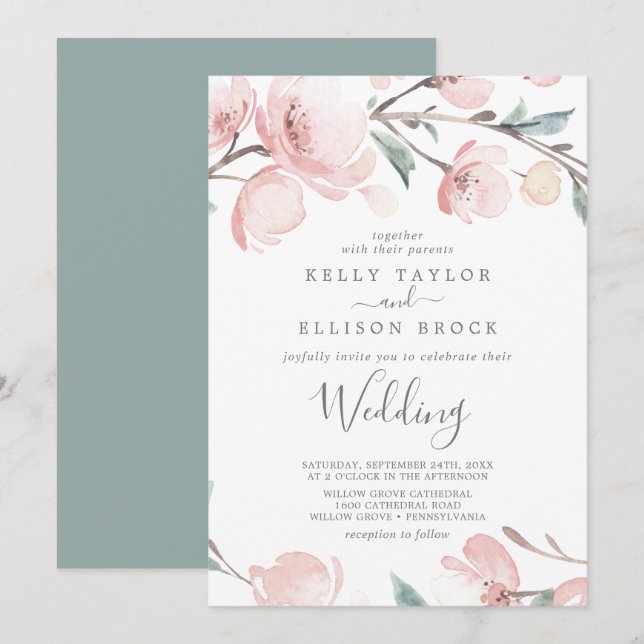 Spring Cherry Blossom Wedding Invitation (Front/Back)