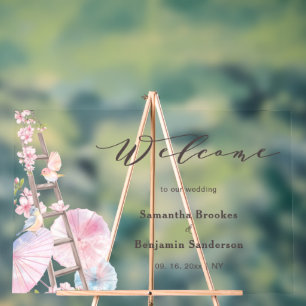Spring Cherry Blossom Wedding Welcome Sign