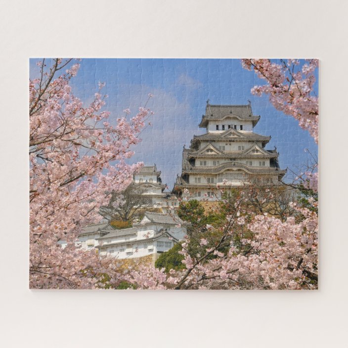 Spring Cherry Blossoms at Himeji Castle in Japan Jigsaw Puzzle Zazzle.co.uk