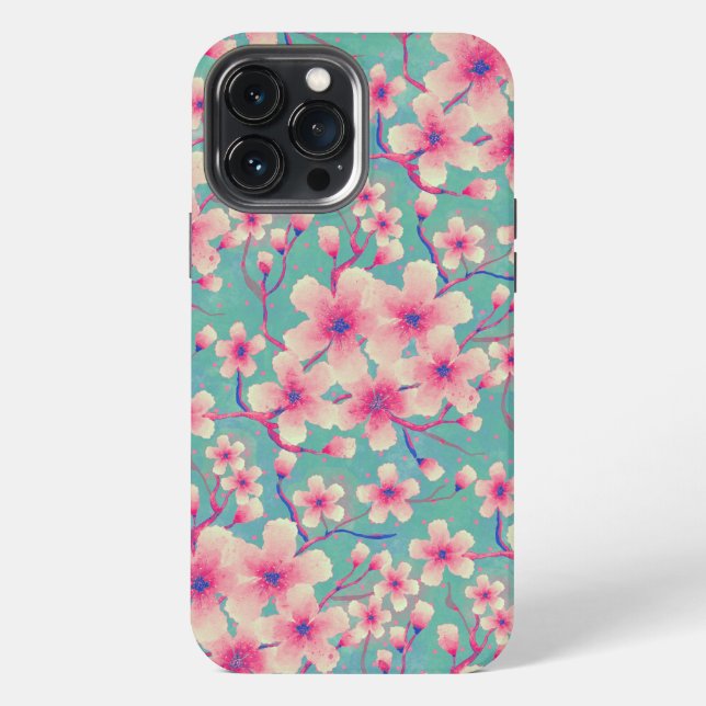 Spring Cherry Blossoms green  iPhone Case (Back)
