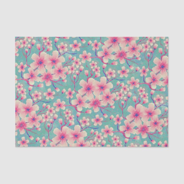 Spring Cherry Blossoms green   Tissue Paper (Front)