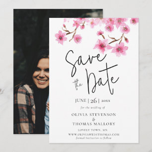 Spring Cherry Blossoms Photo Wedding Save the Date Invitation