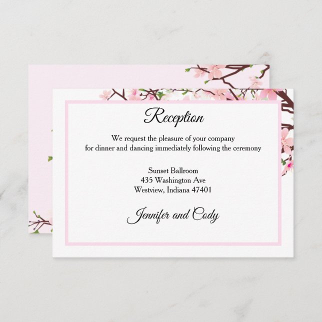 Spring Cherry Blossoms Pink Wedding Reception Enclosure Card (Front/Back)