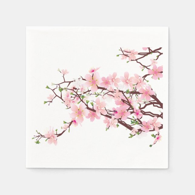 Spring Cherry Blossoms Wedding Cocktail Napkin (Front)