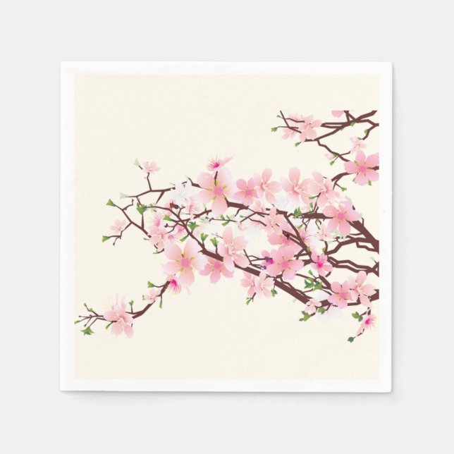 Spring Cherry Blossoms Wedding Cocktail Napkins (Front)