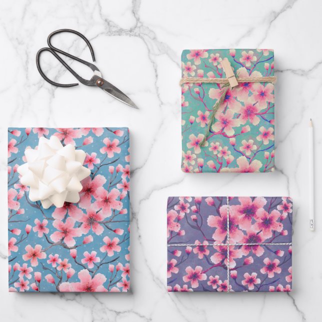Spring Cherry Blossoms  Wrapping Paper Sheet (Front)