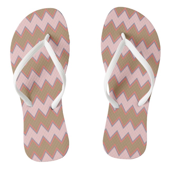 Spring Chevron in Brown, Pink and Peach Flip Flops (Footbed)