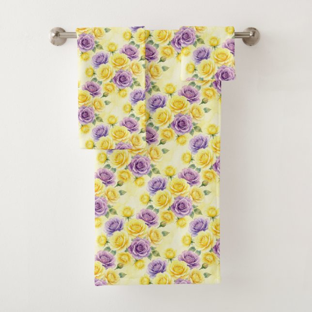 Spring Chic Purple and Yellow Roses Towel Set (Insitu)