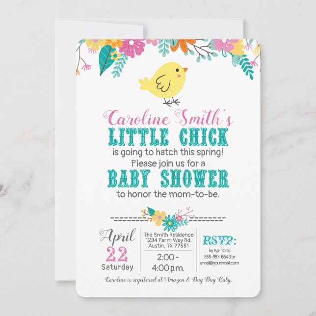 Spring Chick Baby Shower Gender Neutral Blue Pink Invitation (Front)