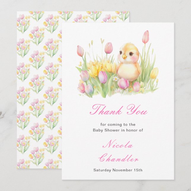 Spring Chick Baby Shower Thank You Card (Front/Back)