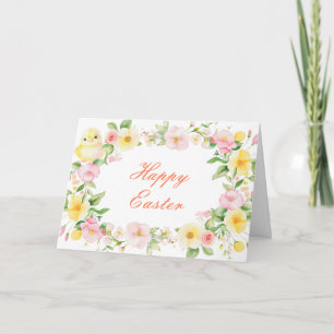 Spring Chick Floral Easter Card