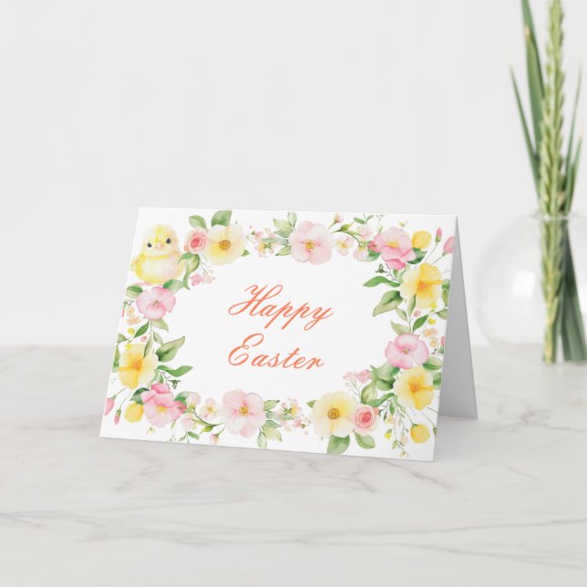 Spring Chick Floral Easter Card (Front)