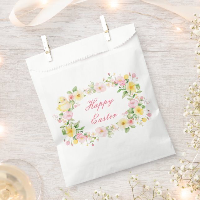 Spring Chick Floral Easter Egg Hunt Party Favour Bags (Clipped)