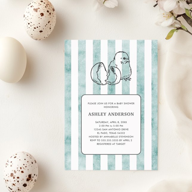 Spring Chick & Stripes Vintage Style Baby Shower Invitation (Creator Uploaded)