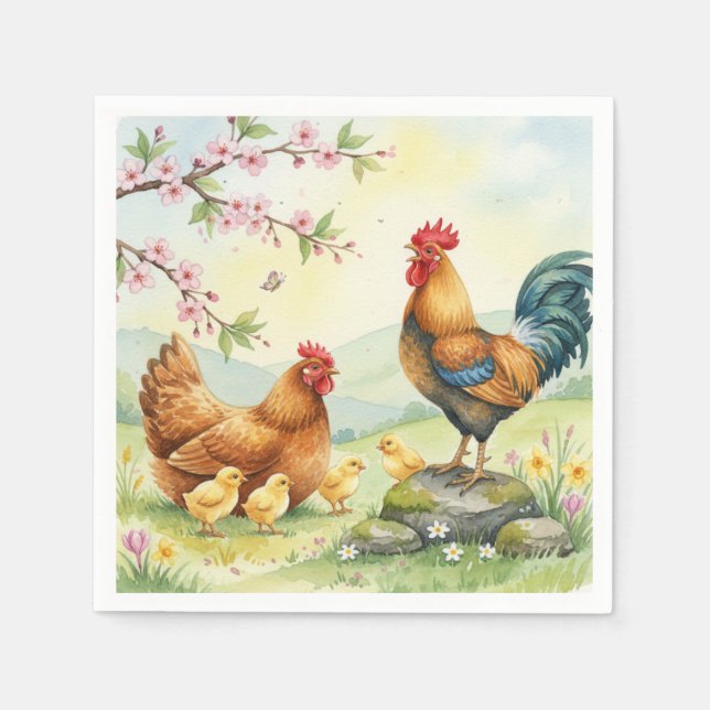 Spring chicken rooster farm country napkins (Front)