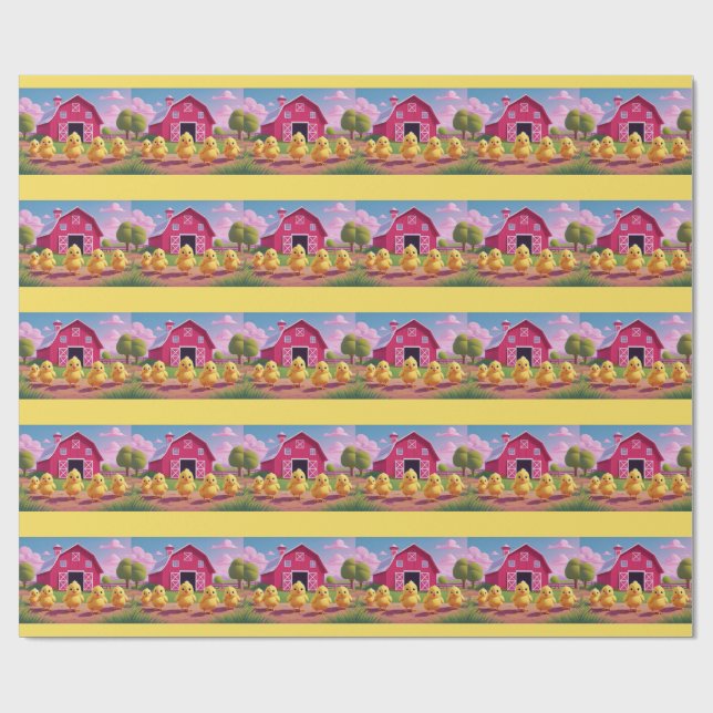 Spring Chicks in Barnyard Wrapping Paper (Flat)