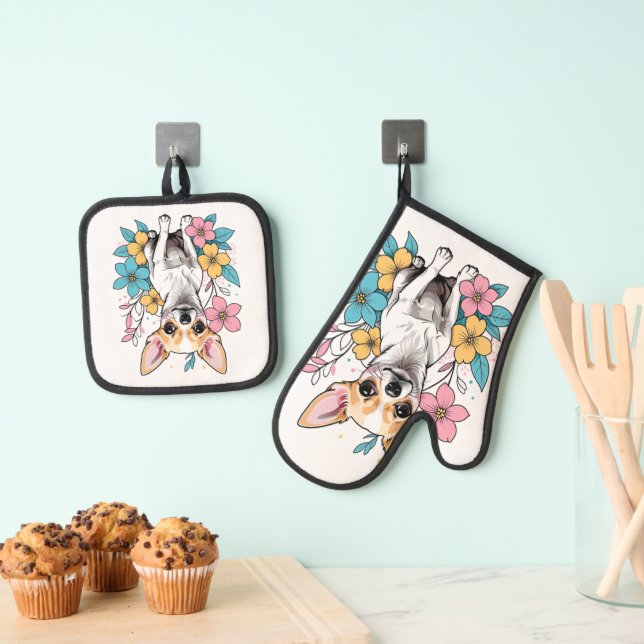 Spring Chihuahua Oven Mitt & Pot Holder Set (Insitu(Hanging))