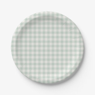 Spring Classic Gingham   Muted Sage Paper Plate