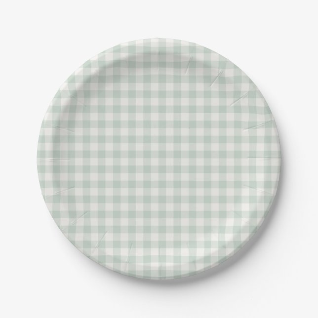 Spring Classic Gingham | Muted Sage Paper Plate (Front)