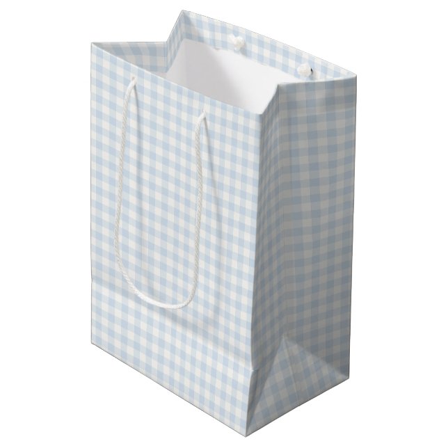Spring Classic Gingham | Powder Blue Medium Gift Bag (Front Angled)