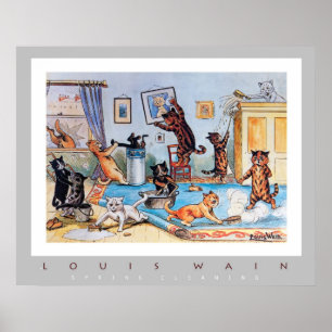 Spring Cleaning by Louis Wain (1860-1939) Poster