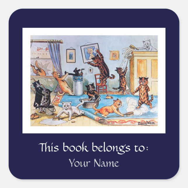 Spring Cleaning Cats  by Louis Wain Square Sticker (Front)