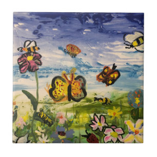 Spring colorful buterflies wildflowers back to sch tile
